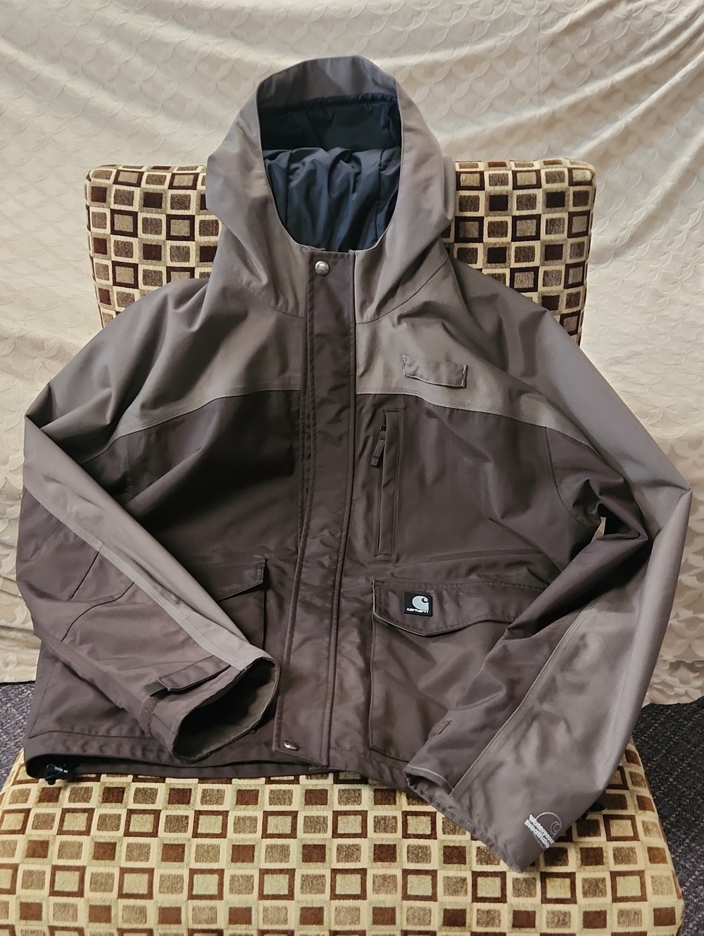 Men's Carhartt Hooded Raincoat/Utility Jacket - Brown / Dark Brown Sz L